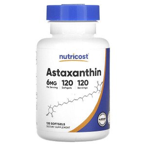NUTRICOST Astaxanthin, Астаксантин, 6 мг, 120 мягких таблеток