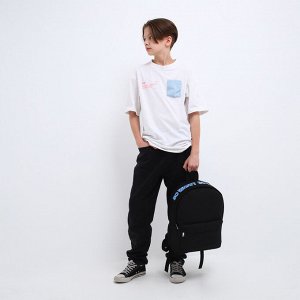 Рюкзак школьный текстильный с печатью на верхней части SO WHAT, 38x29x11 см, чёрный