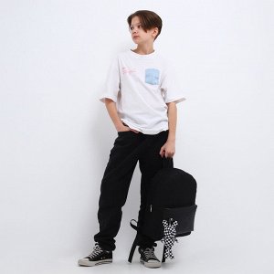Рюкзак школьный текстильный с карманом кожзам, 38x29x11 см, чёрный