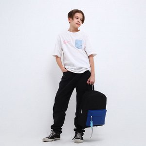 Рюкзак школьный текстильный с карманом кожзам, 38x29x11 см, чёрный
