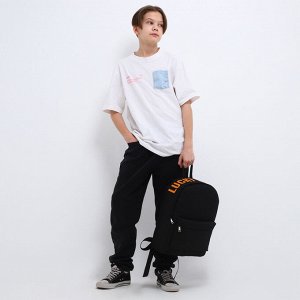 Рюкзак школьный текстильный с печатью на верхней части LUCKY, 38x29x11 см, чёрный