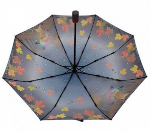 Зонт подростковый ПОЛУавтомат Осень(кот) цвет Серый (DINIYA)