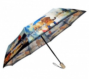 Зонт подростковый ПОЛУавтомат Осень(кот) цвет Синий (DINIYA)