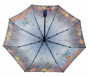 Зонт подростковый ПОЛУавтомат Осень(кот) цвет Синевато-серый (DINIYA)