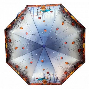 Зонт подростковый ПОЛУавтомат Осень(кот) цвет Синевато-серый (DINIYA)