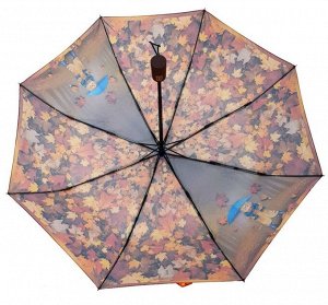 Зонт подростковый ПОЛУавтомат Осень(кот) цвет Коричневый (DINIYA)