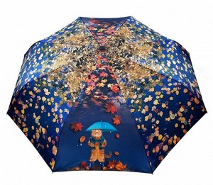 Зонт подростковый ПОЛУавтомат Осень(кот) цвет Темно-синий (DINIYA)