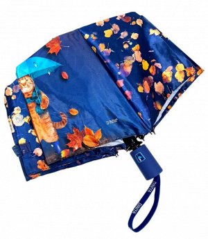 Зонт подростковый ПОЛУавтомат Осень(кот) цвет Темно-синий (DINIYA)