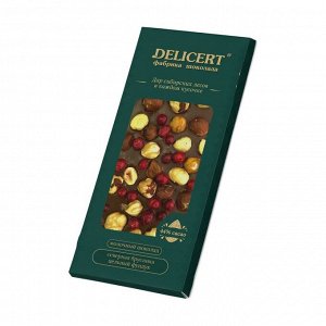 Таёжный шоколад Фундук-брусника. Молочный 44% DELICERT, 100 г