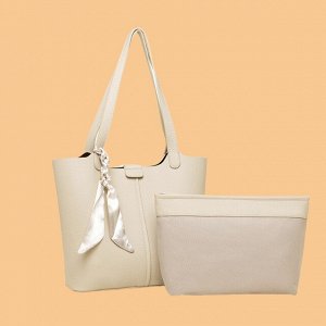 Комплект из натурал. кожи: сумка-шоппер на плечо + косметичка, белый
