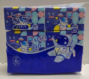 Бумажные салфетки-выдергушки в мягкой упаковке  Jimi Astronaut 6*400шт в уп, 4-х слойные