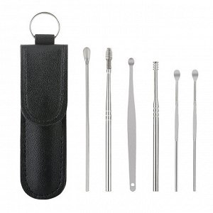 Набор для чистки ушей, металлическая ушная палочка-ухочистка (набор 6 шт в чехле)