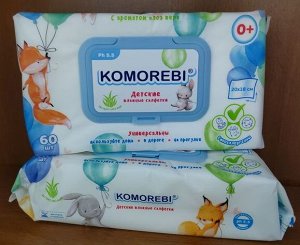 Салфетки влажные детские с экстрактом алоэ вера 60шт Комореби