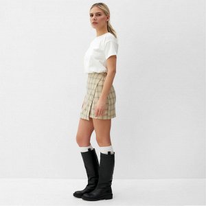 Юбка женская на, запах, MINAKU: Casual Collection цвет клетка бежевая.