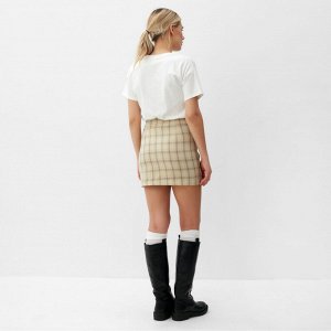 Юбка женская на, запах, MINAKU: Casual Collection цвет клетка бежевая.