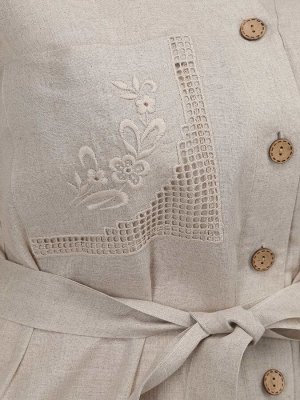 Ришелье Льняное ассиметричное платье сафари | 142-20 серый