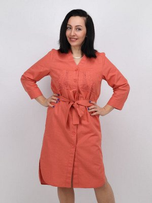 Льняное платье сафари | 142-20 терракот