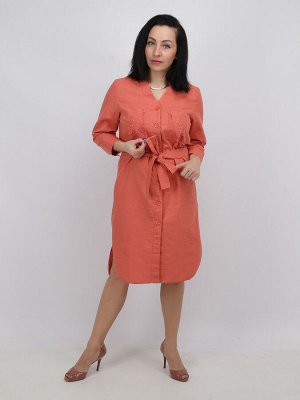 Льняное платье сафари | 142-20 терракот
