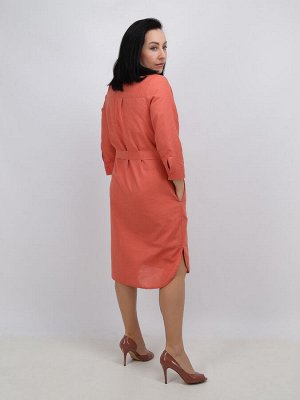 Льняное платье сафари | 142-20 терракот