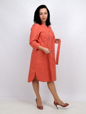 Льняное платье сафари | 142-20 терракот