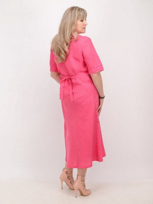 Льняное платье Ришелье | розовый 36-10