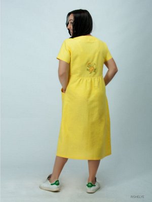 Платье из льна | желтое льняное платье 100-19