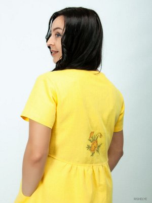Платье из льна | желтое льняное платье 100-19