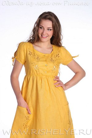 Льняное платье с вышивкой модель 60-14