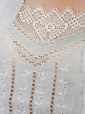 Льняная блуза с вышивкой | рукава 3/4 серый  218
