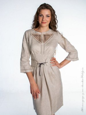 Платье из льна с вышивкой | серый 9-13
