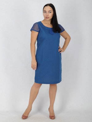 Синее платье из льна с вышивкой