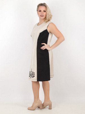 Платье из льна с вышивкой | серый & черный | 165-17