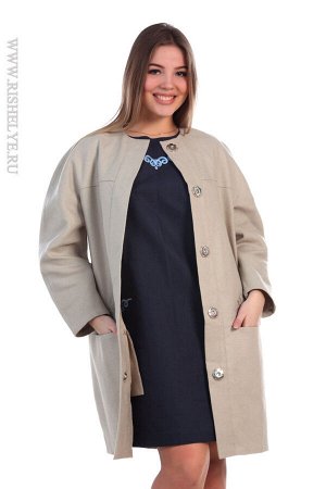Льняное пальто с вышивкой на карманах мод.160-16