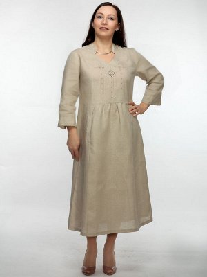 Льняное платье с вышивкой | серое 80-19