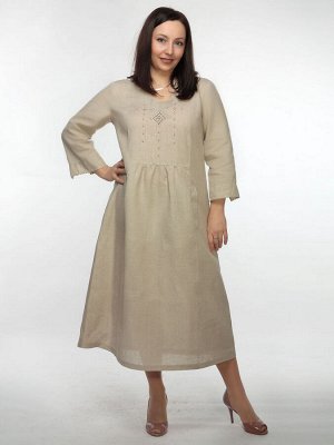 Льняное платье с вышивкой | серое 80-19