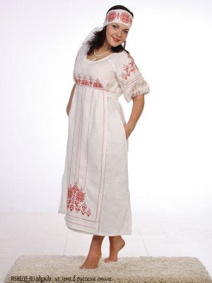 Платье в русском стиле Россиянка | лен белый вышивка