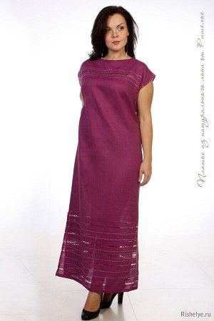Фиолетовое платье прямого силуэта | лен 1-13