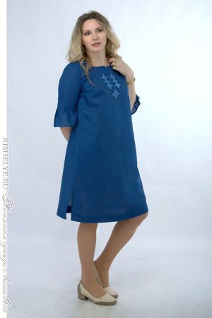 Синее платье  лен модель 12-18