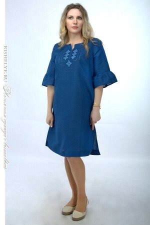 Синее платье  лен модель 12-18