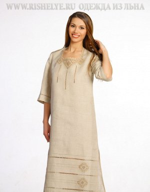 Платье из льна с вышивкой, мод.59-13