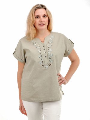 Блузка ришелье | льняная блузка | оливки | 166-22