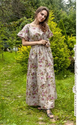 Льняное платье с поясом мод. 78-19а