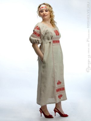 Платье в народном стиле Славянка | лен серый 8-9