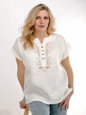 Блузка ришелье | льняная блузка | белая | 166-22