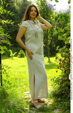 Платье из льна с капюшоном мод. 107-19