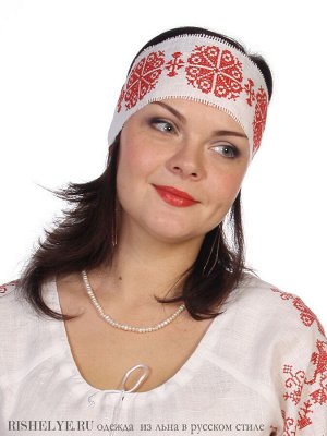 Повязка на голову в русском стиле | Россиянка лен белый