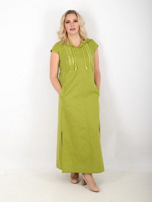 Льняное платье с капюшоном |оливки|  107-19