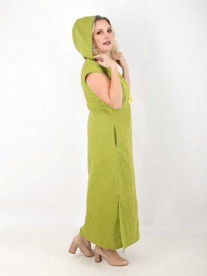 Льняное платье с капюшоном |оливки|  107-19