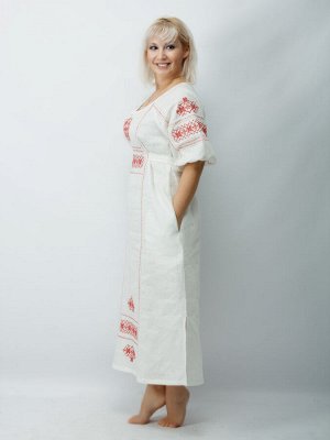 Славянка  - платье в русском стиле | лен белый вышивка