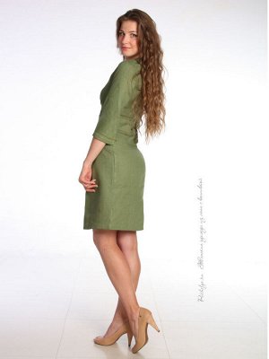 Зеленое платье из льна с вышивкой | 9-13